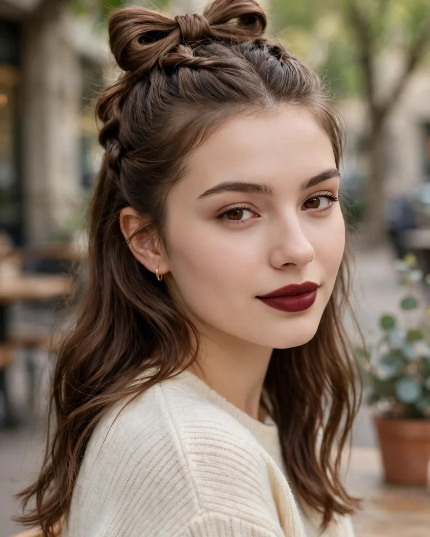 3. Half-Up Bow Twist That Stays Put