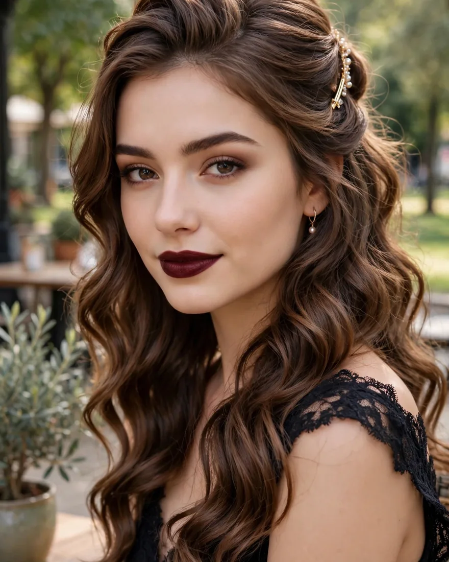 7. Half-Up Glam With Waves