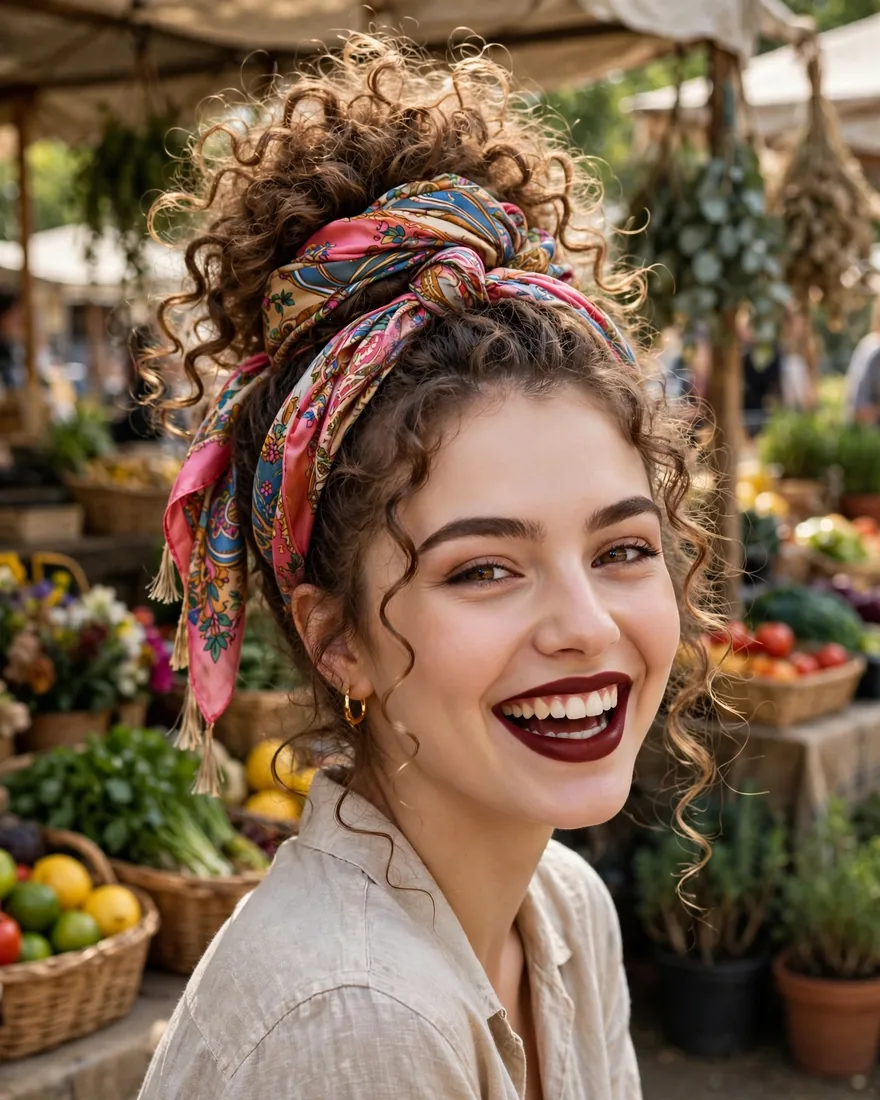 Half-Up Pineapple With Scarf Wrap
