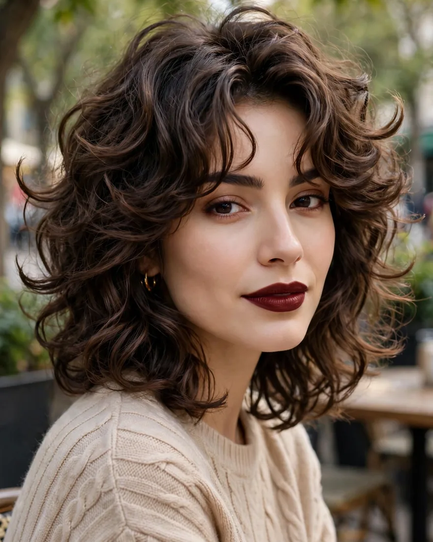 10. Kitty Cut on Curly Hair