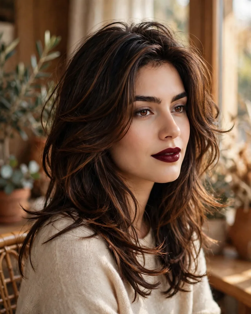 Soft Layered Cut Chestnut Highlights