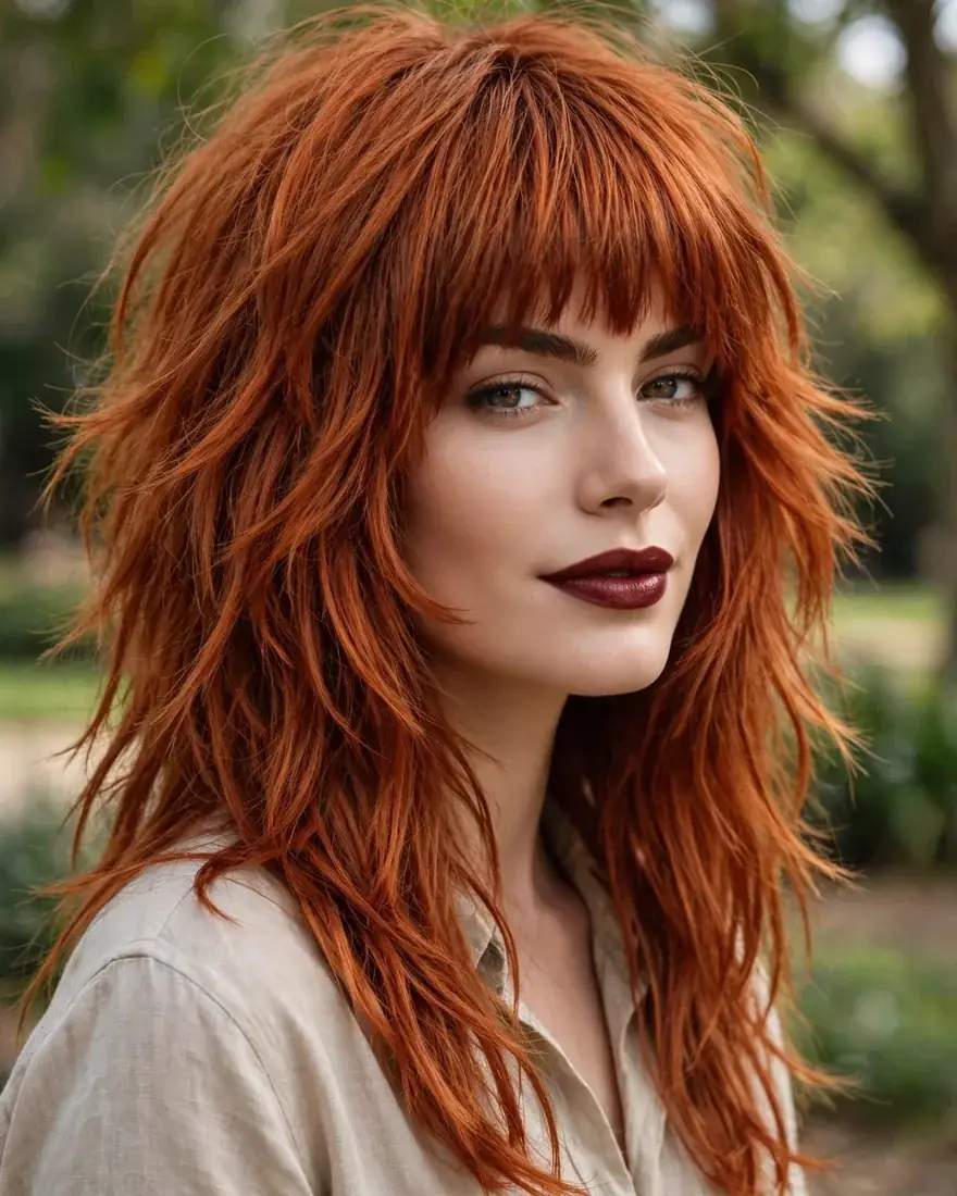 Long Copper Shag With Full Fringe