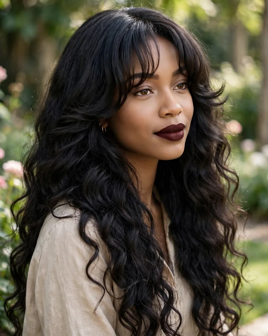 Long Curtain Bangs With Barely Layered Length