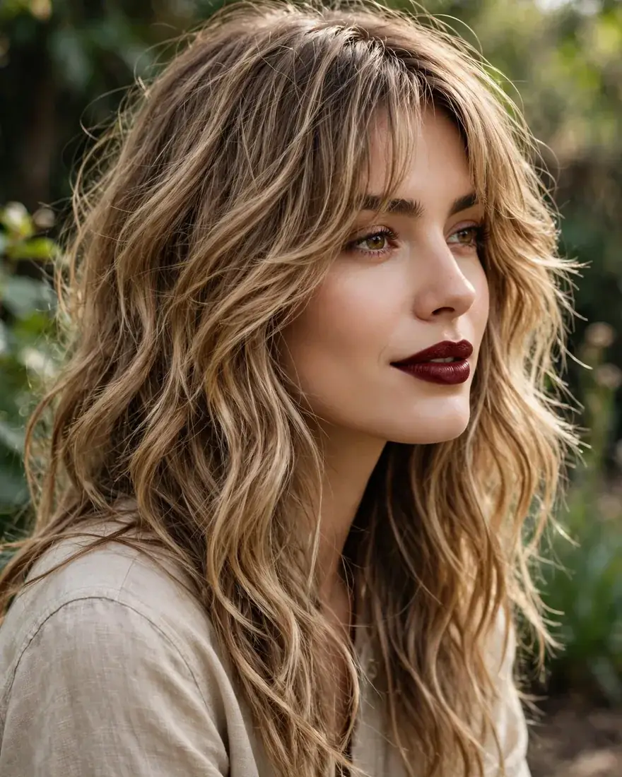 Long Wavy Shag With Soft Curtain Bangs