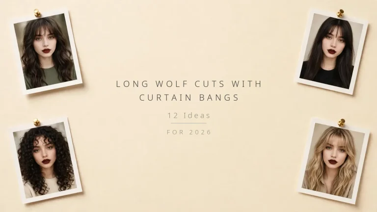 Long wolf cuts with curtain bangs - 12 ideas photo collage