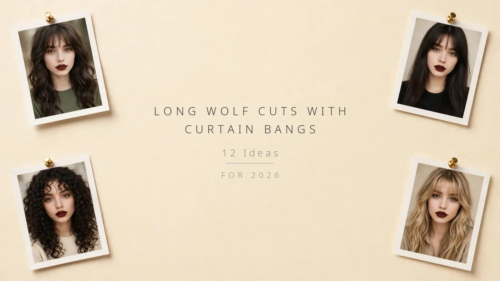Long wolf cuts with curtain bangs - 12 ideas photo collage