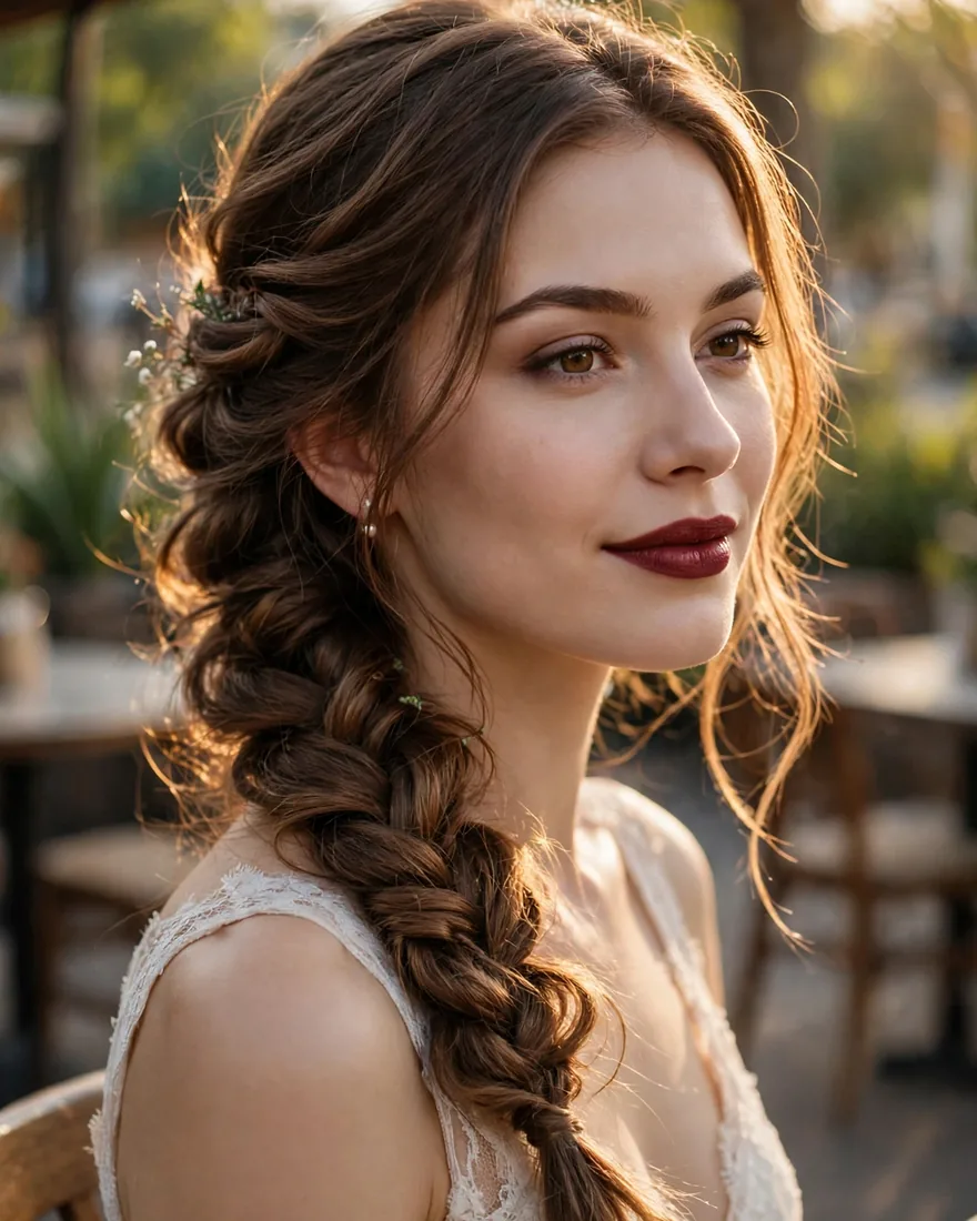 12. Loose Fishtail Braid for Golden-Hour Photos