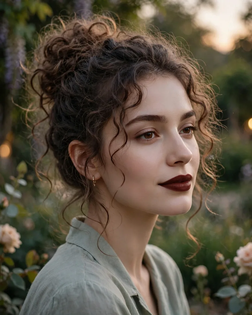 Messy Curly Bun With Tendrils