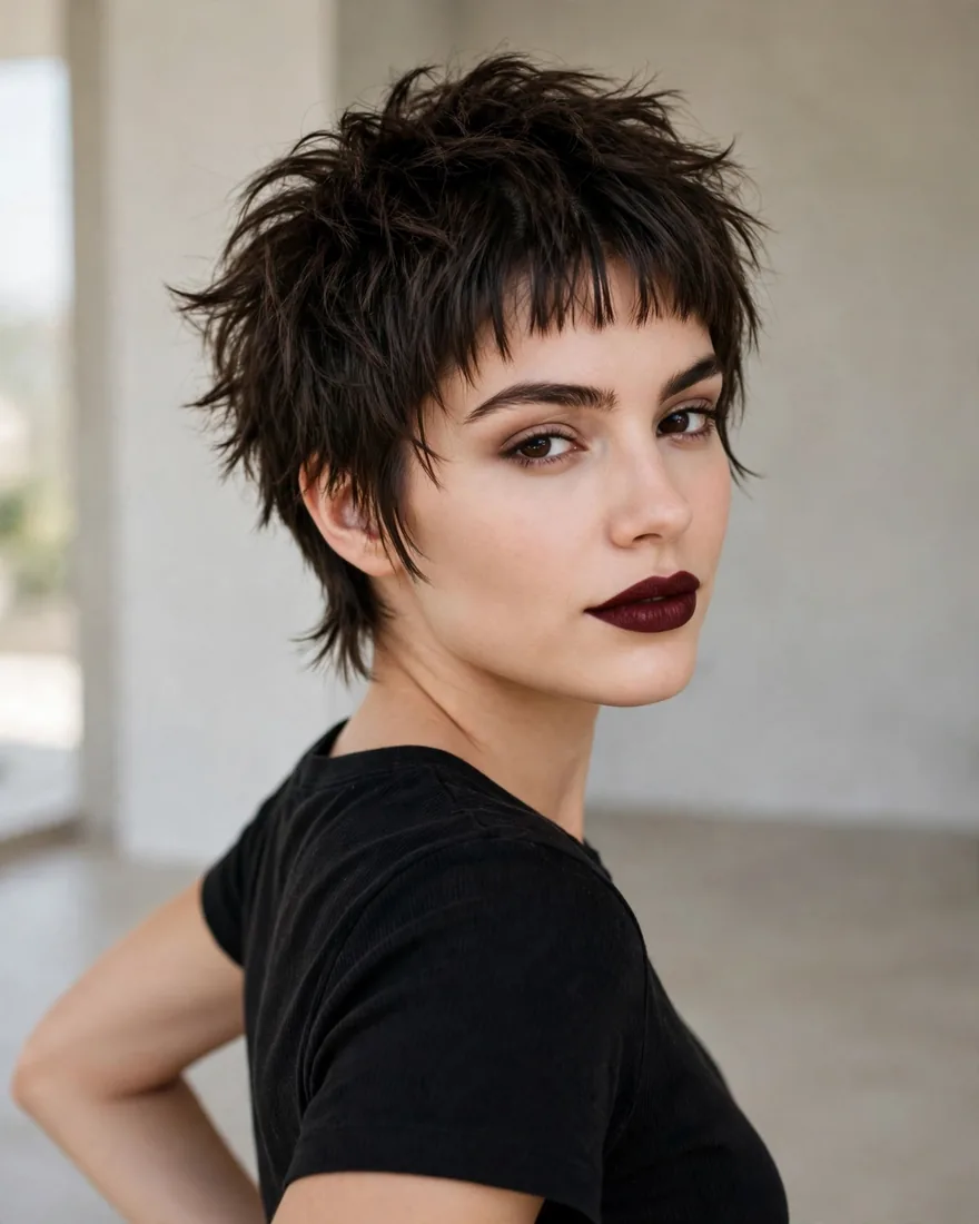Micro curtain bangs short wolf cut