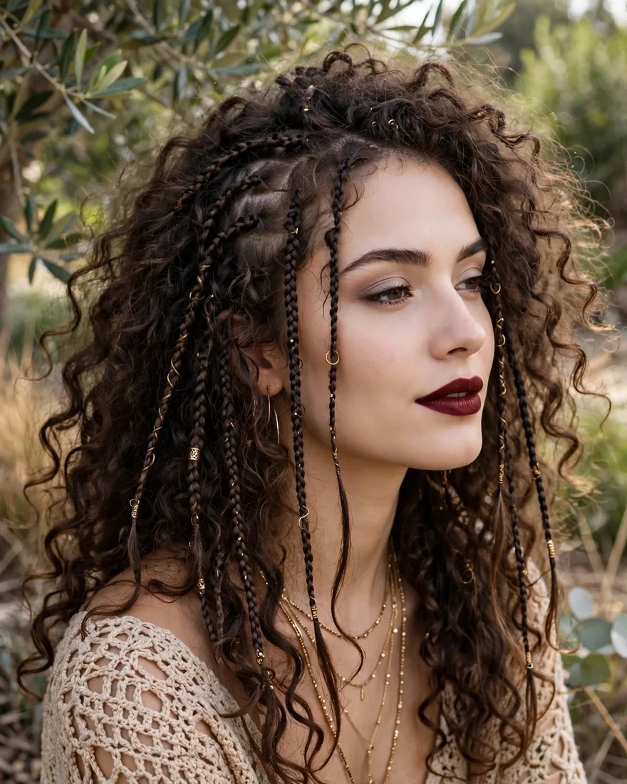 Mini-Braids Woven Through Curls