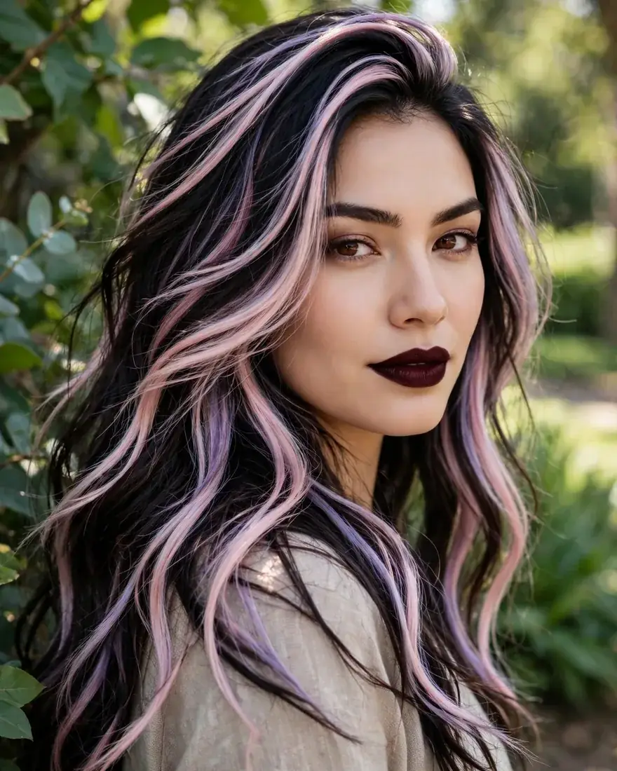 Pastel Streaks on Dark Hair