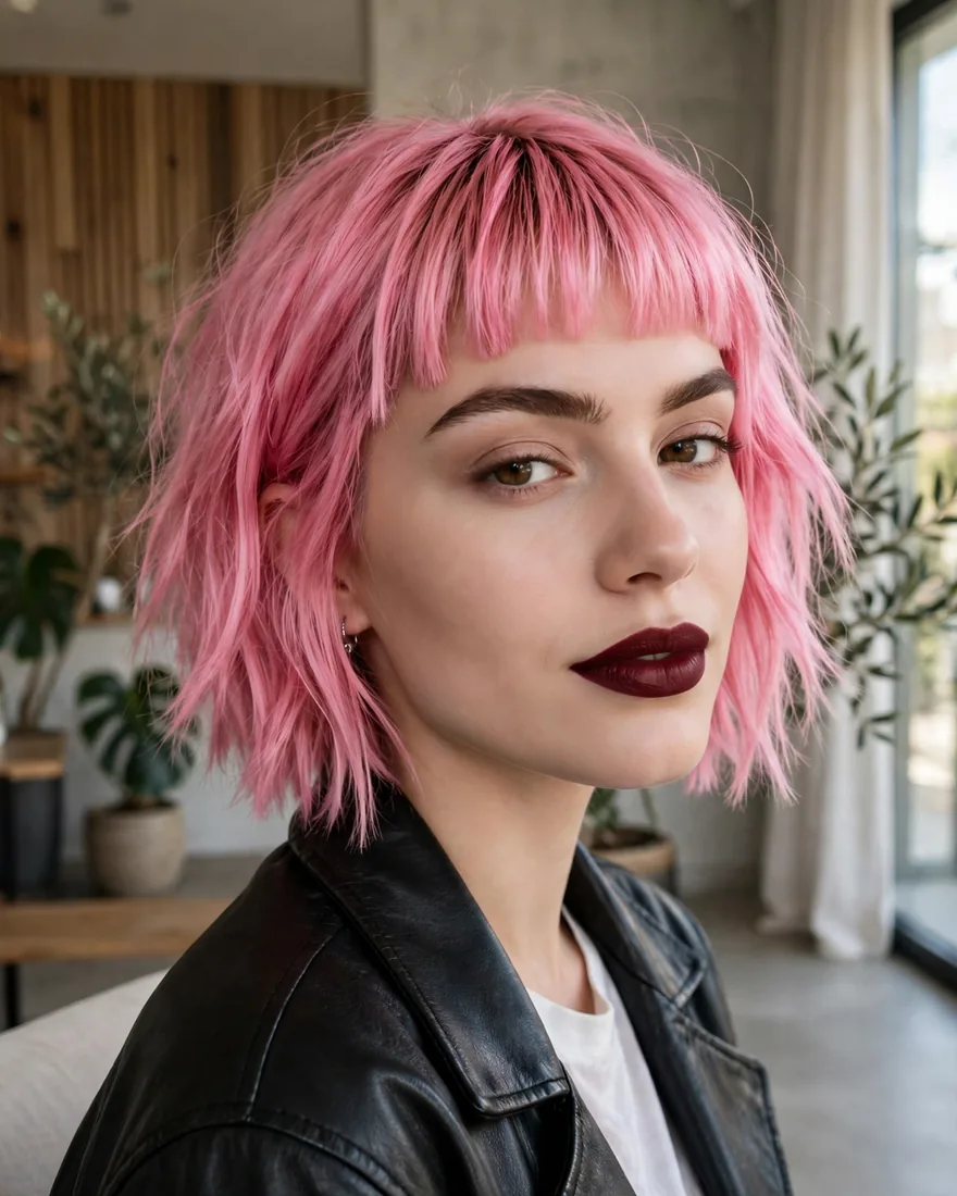 Pink Blunt Bangs