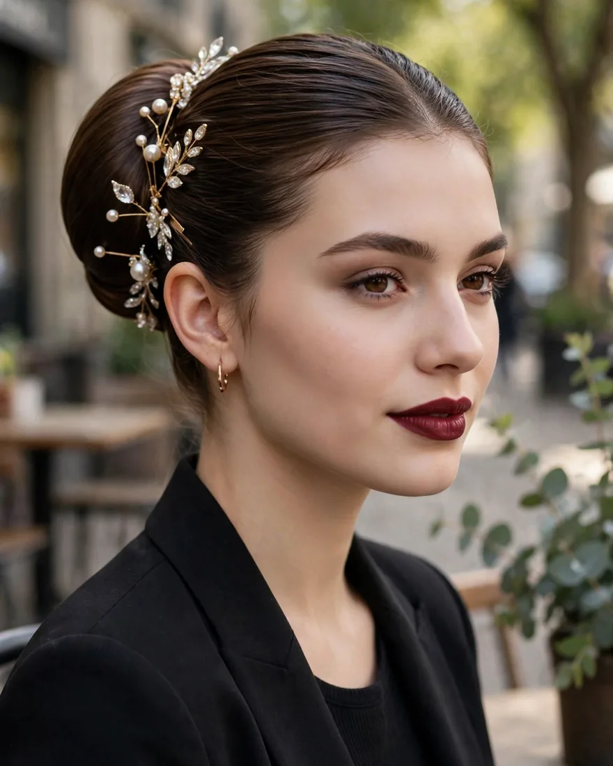 14. Polished Bun With Hair Accessories