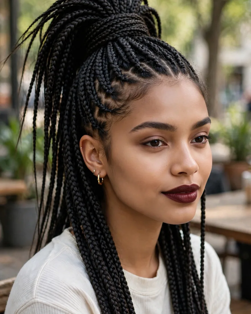 Braided Box-Braid Ponytail