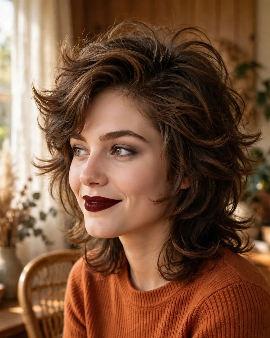 Retro 70s flip wolf cut without bangs