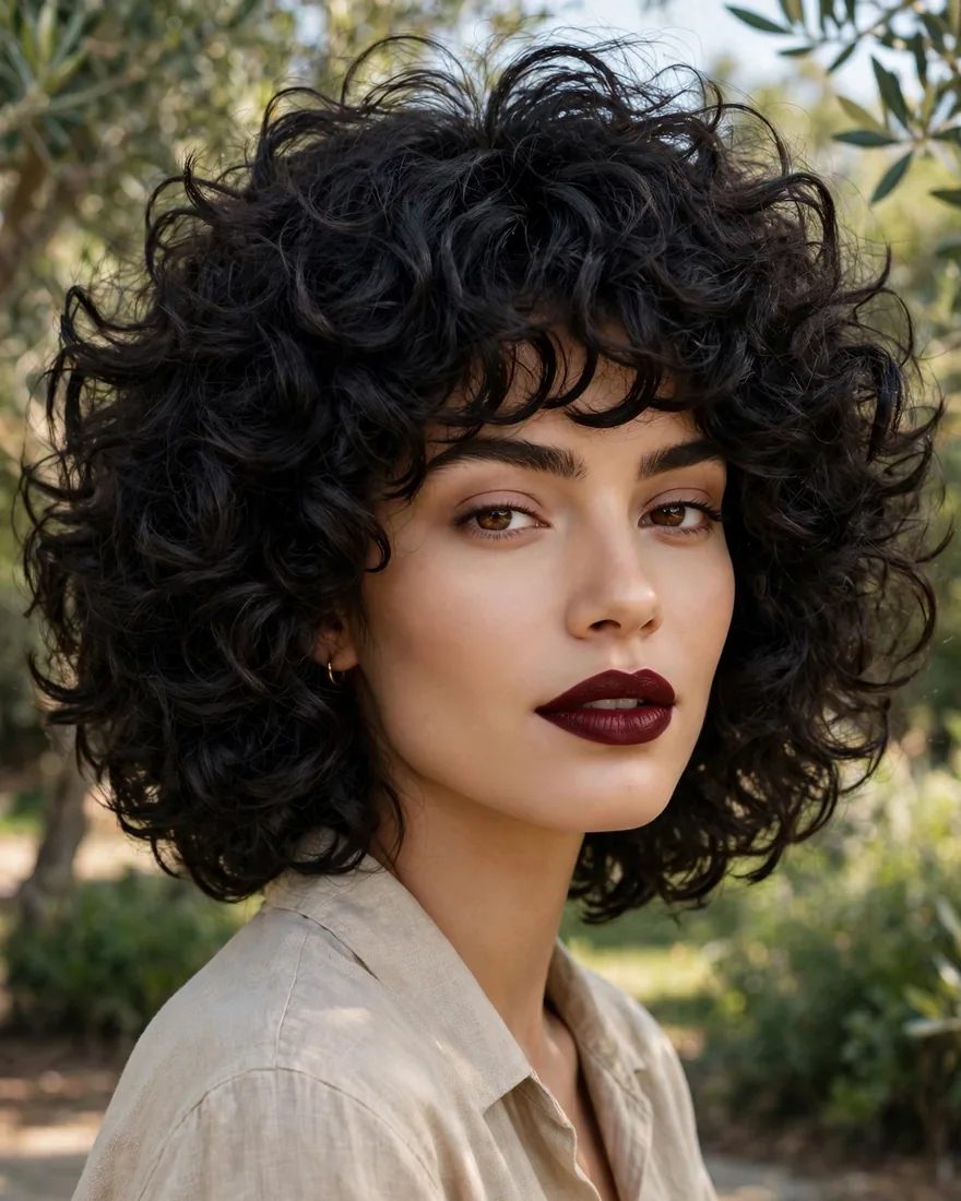 Rounded Curly Shag for Thick Hair