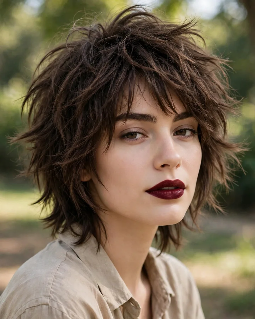 Shaggy layers wolf cut without bangs