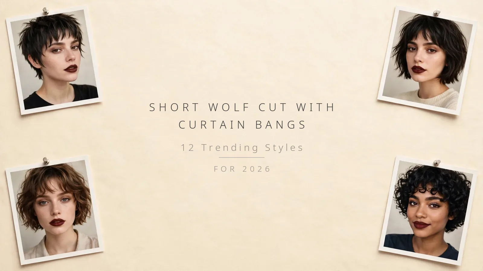 Short wolf cut with curtain bangs - 12 trending styles photo collage