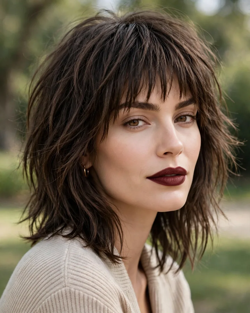 Shoulder-Length Shag With Choppy Bangs