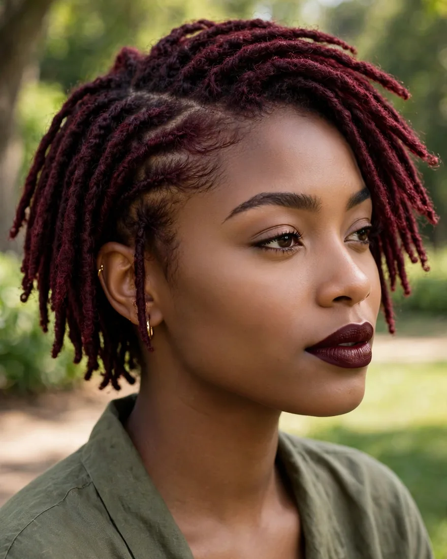 Side-Parted Burgundy Locs