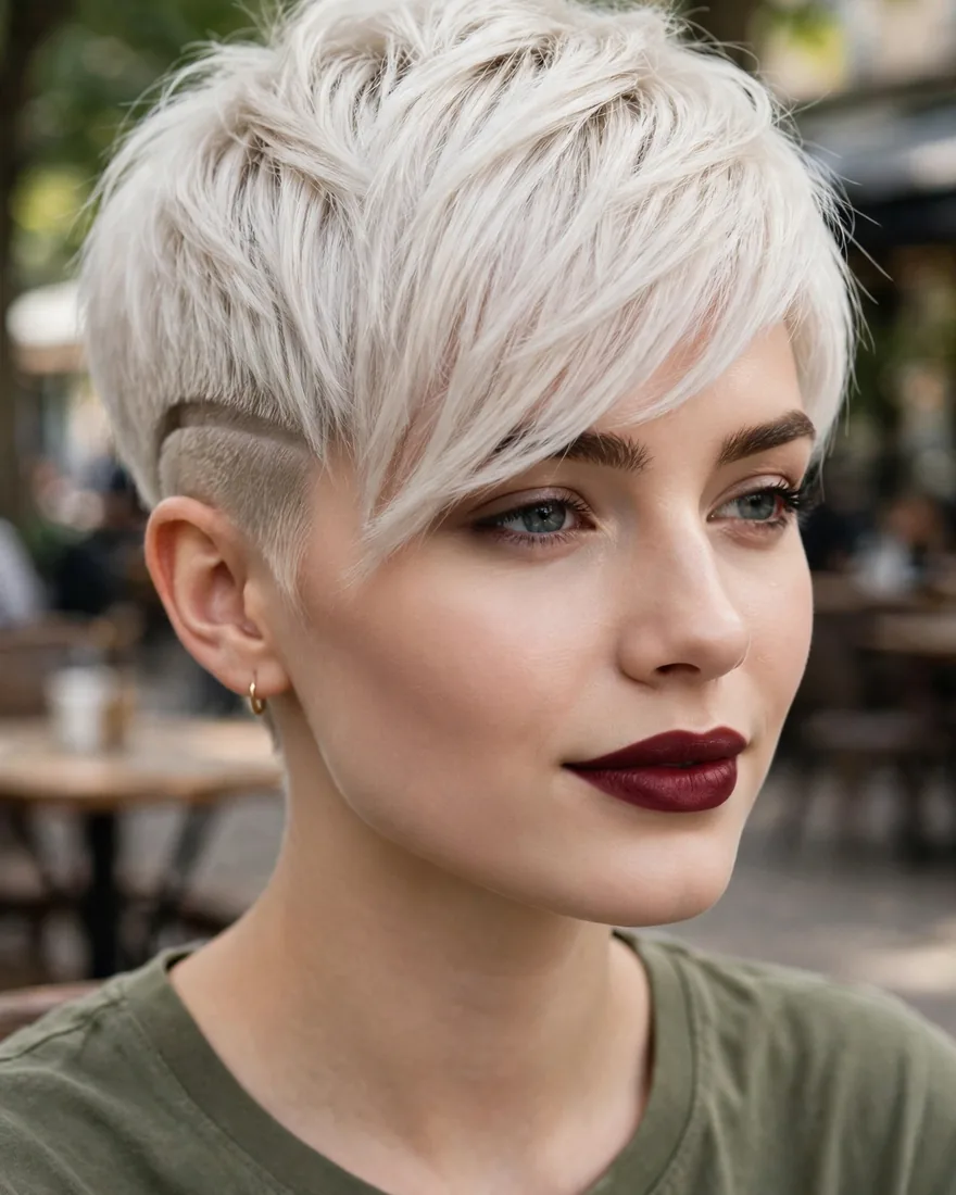 5. Platinum Pixie With Sweeping Bangs