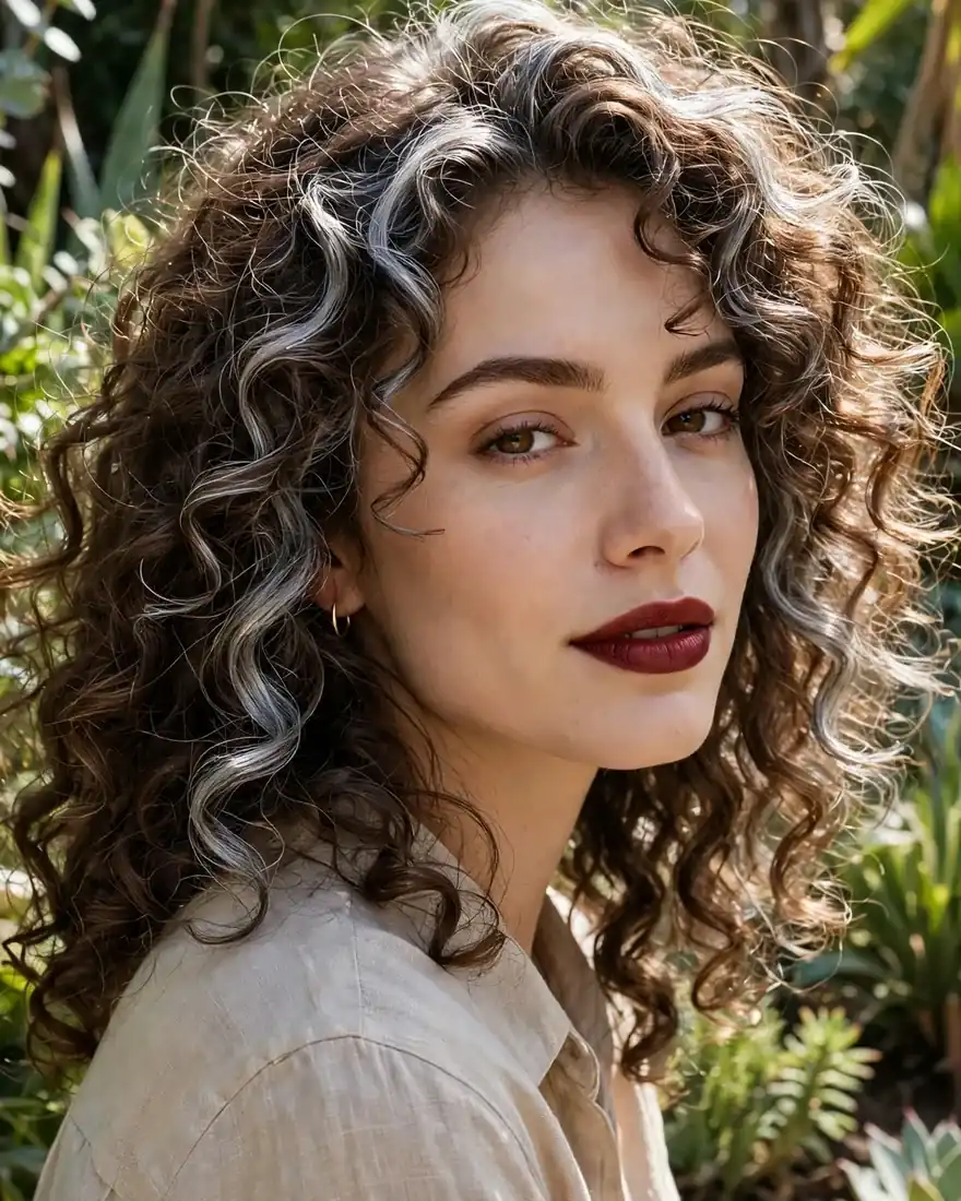Silver on Curly Brown Hair