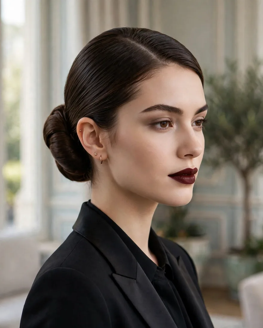 Sleek Low Bun Deep Side Part Sleek Low Bun Deep Side Part