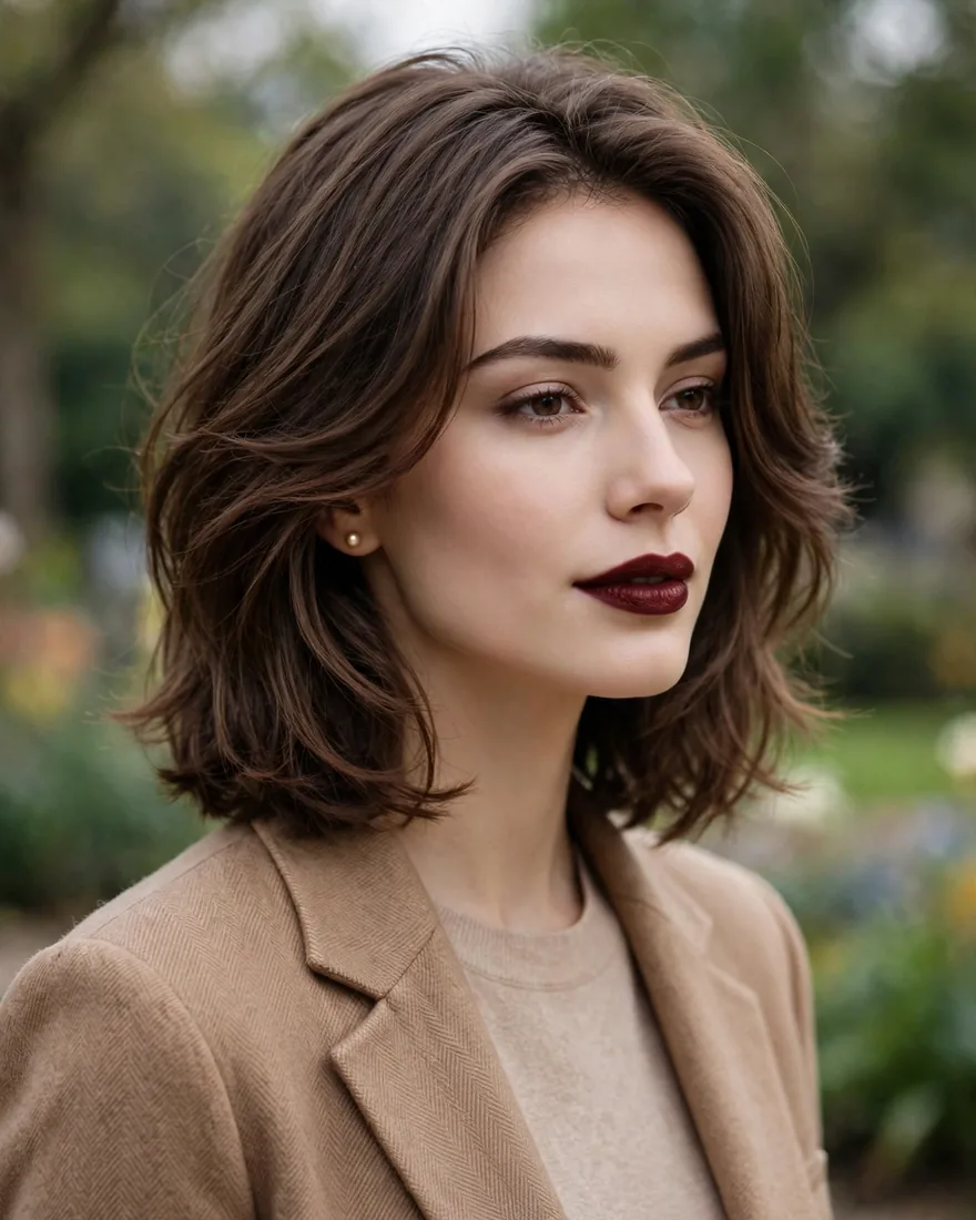 Softly Layered Brunette Lob
