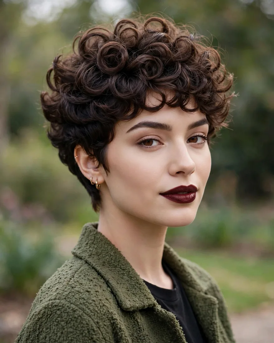Stacked Curly Pixie