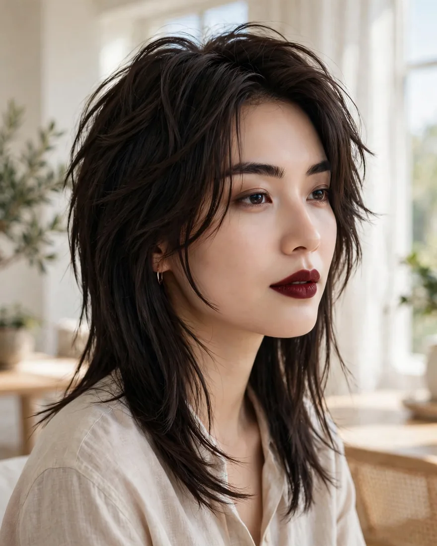 Straight textured wolf cut