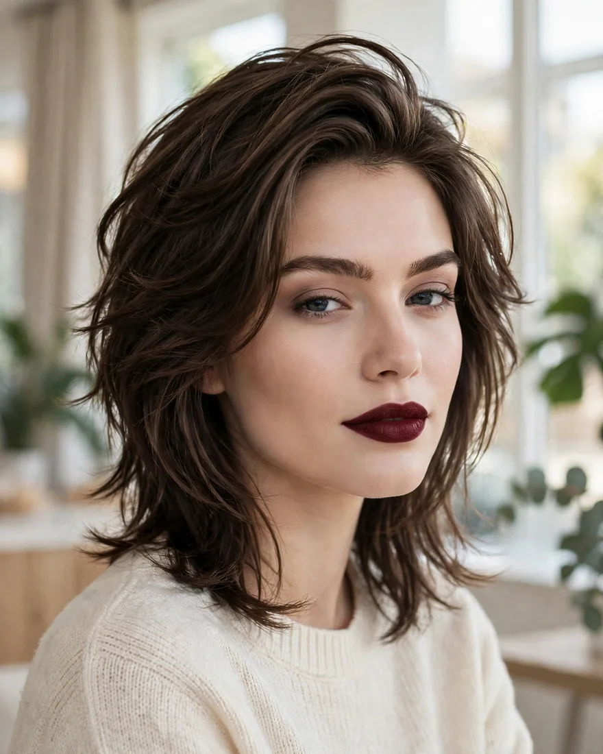Subtle polished wolf cut without bangs