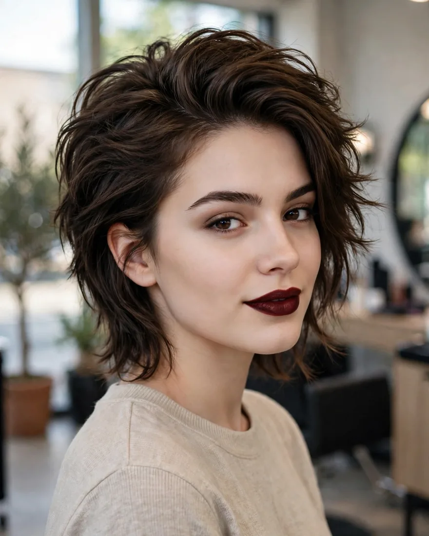 Tapered wolf cut without bangs for thick hair