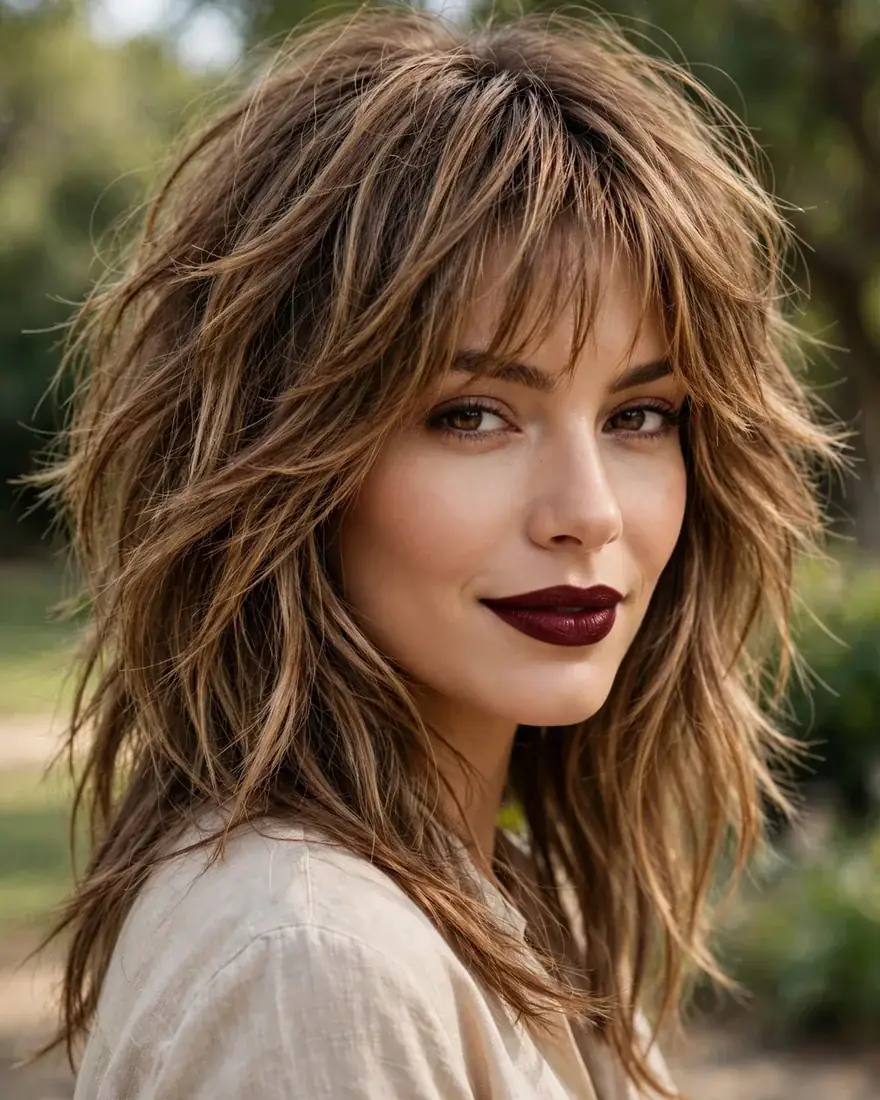 Textured Long Shag With Feathered Bangs