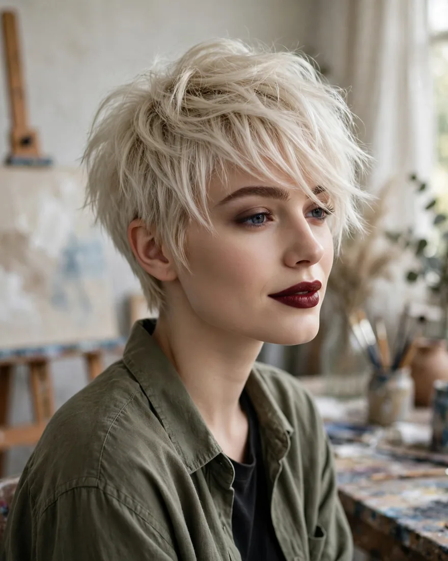 Textured Pixie with Side-Swept Bangs