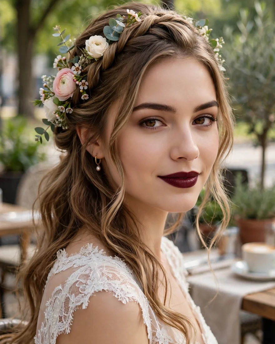 6. Twisted Half-Up With Fresh Flowers