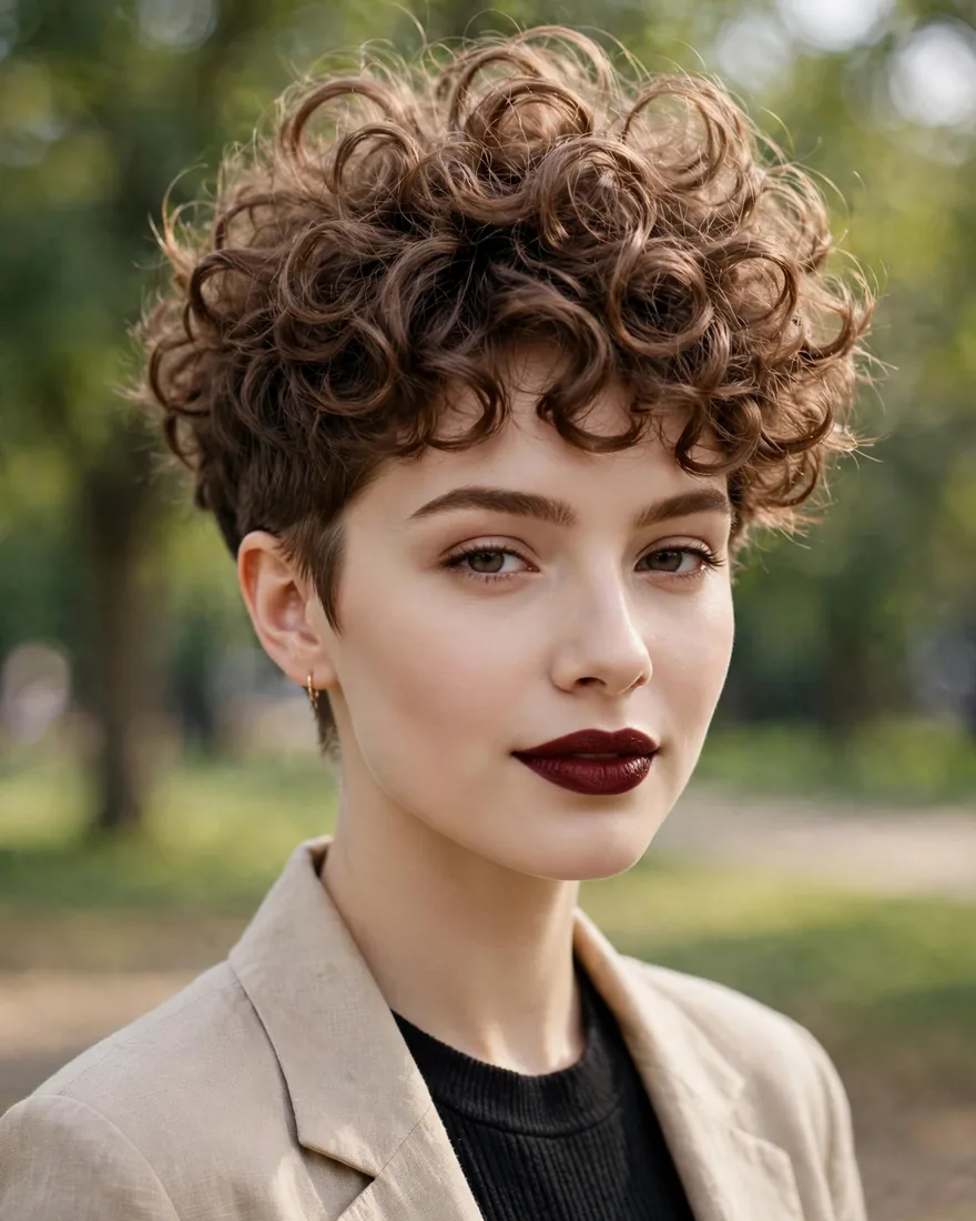 Voluminous Curly Pixie for Fine Hair