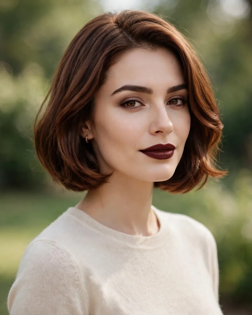 Warm Chestnut Brunette Bob