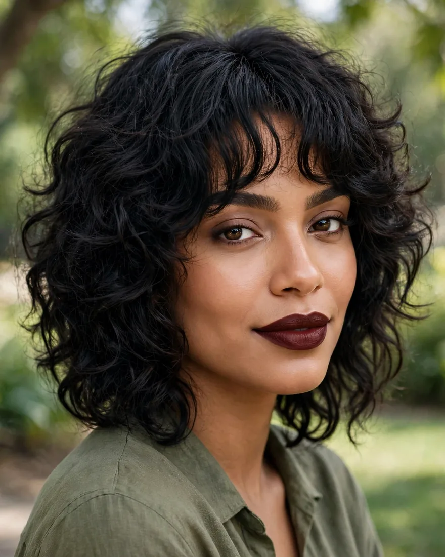 Wash-and-Go Curly Shag With Bottleneck Fringe