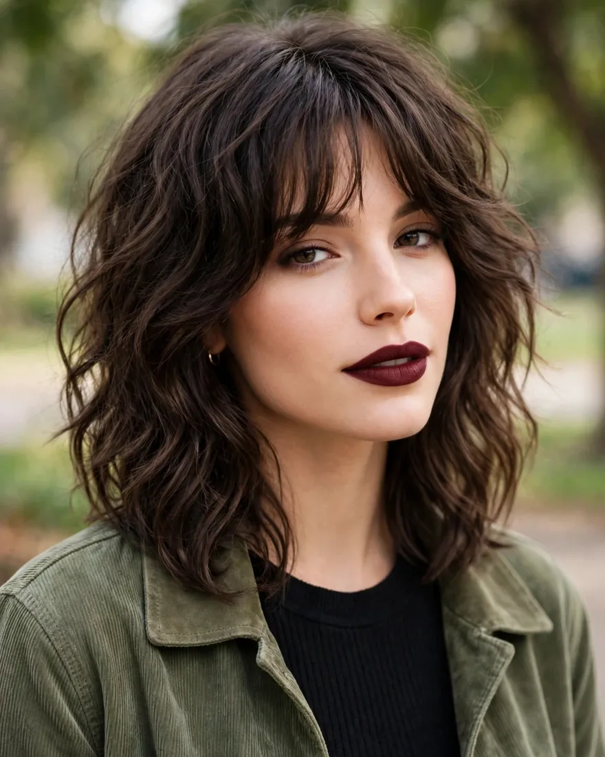 Wavy Medium Shag With Curtain Bangs