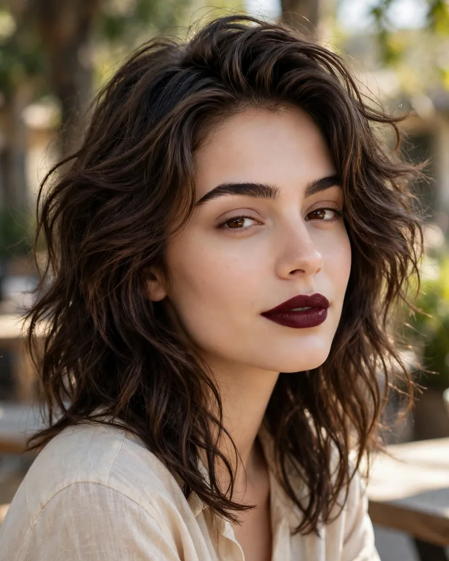 Wavy wolf cut without bangs