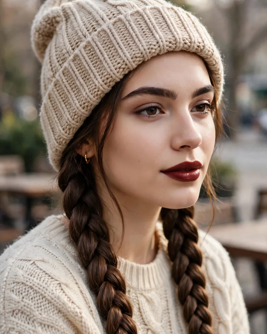 Double Dutch Braids Under a Beanie