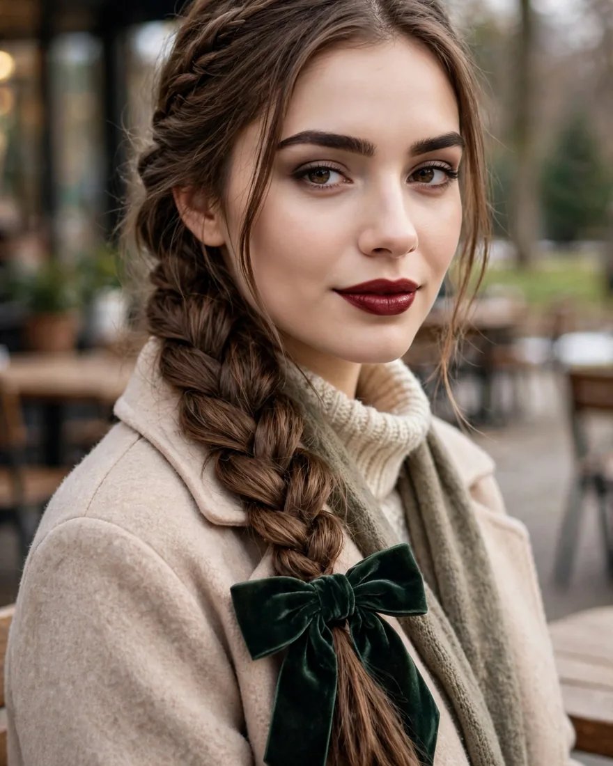 Side Braid With Velvet Bow