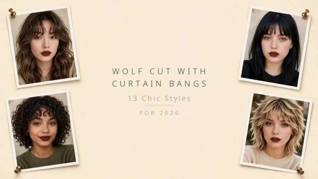 Wolf cut with curtain bangs - 13 chic styles photo collage
